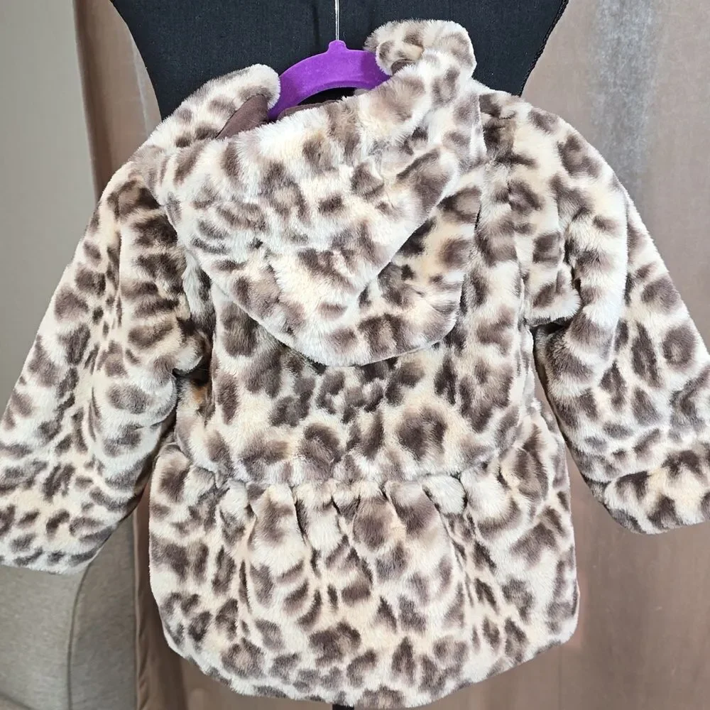 Leopard Faux Fur Coat with Hood